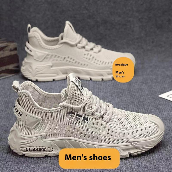 Gray men's sneakers with 'Boutique Men's Shoes' label on a dark background