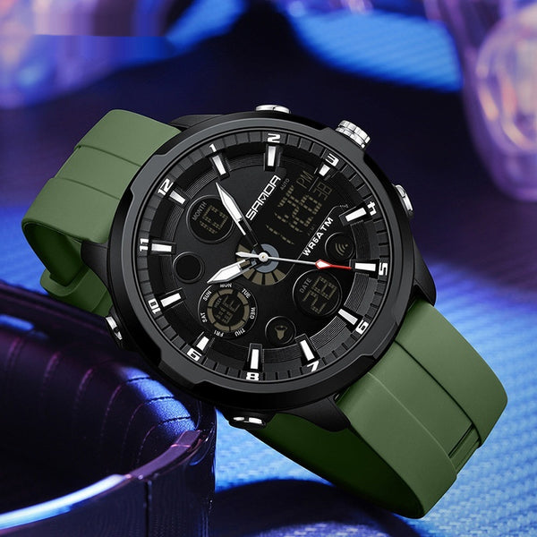 Men’s waterproof multifunction casual watch with luminous hands on a sleek black dial, perfect for everyday and outdoor wear