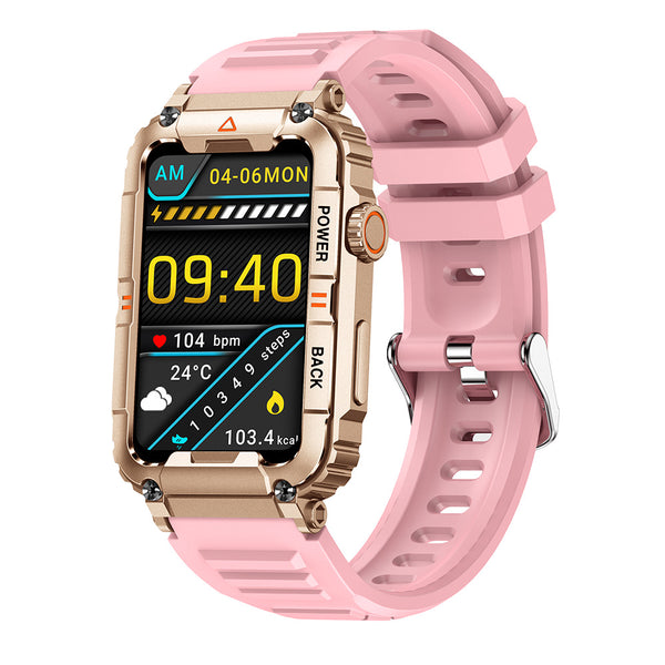 Smartwatch with a pink strap on a white background