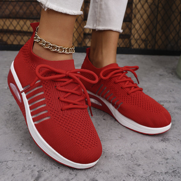 LuxeNova lace-up slip-on wedge sports shoes for women in breathable woven fabric